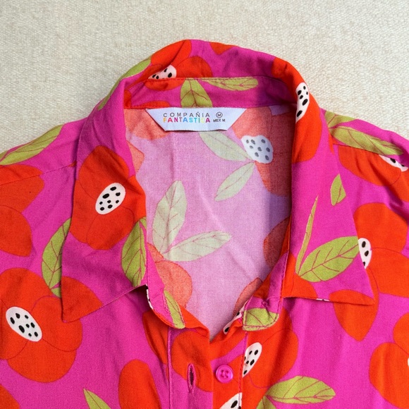 Compañia Fantastica Red Purple Floral Pattern Print Flared Midi Viscose Dress M - Picture 8 of 13